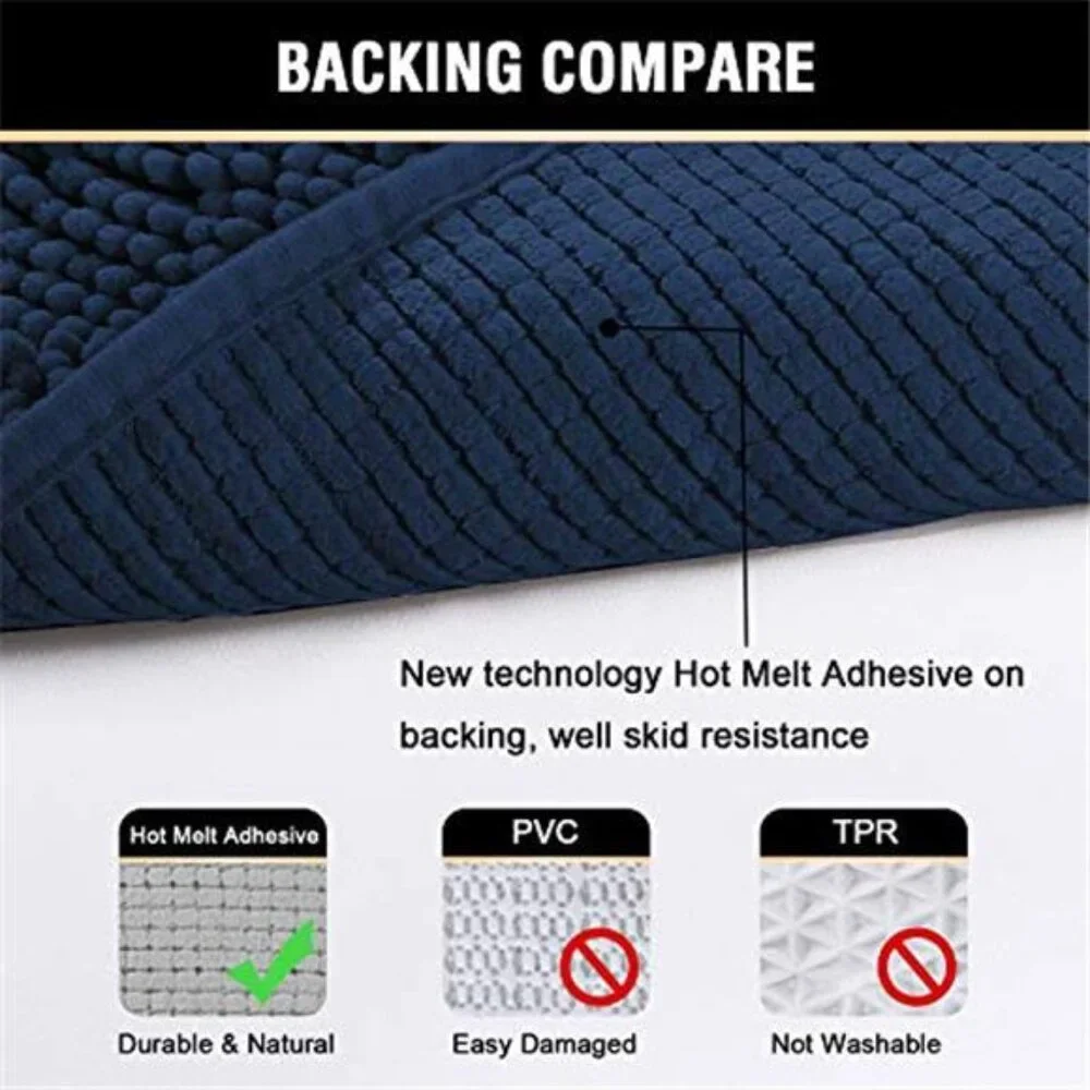 Navy Blue Bath Rug Chenille Non Slip Bath Mat Soft Absorbent Plush Bathroom Rug